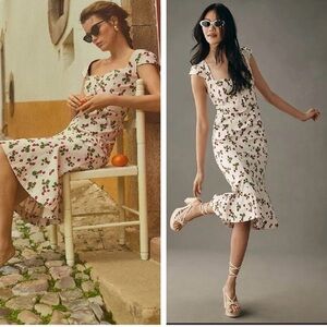 NEW ANTHROPOLOGIE The Cecily Fit & Flare Sweetheart Midi Dress Strawberry Small